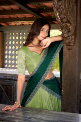 Elegant Silver Glossy Lehenga with Sequins & Hotfix Embroidery, Silk Lining & Rangoli Silk Dupatta