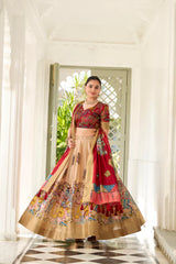 Dola Silk Kalamkari Print Lehenga Set with Zari Weaving Border – Elegant Ethnic Wear for Women