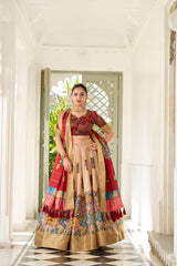Dola Silk Kalamkari Print Lehenga Set with Zari Weaving Border – Elegant Ethnic Wear for Women