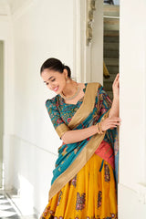 Dola Silk Lehenga Set with Kalamkari Print and Weaving Border