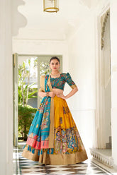 Dola Silk Lehenga Set with Kalamkari Print and Weaving Border