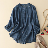 Cotton Floral Embroidered Comfortable Boat Neck Shirt