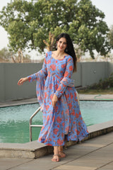 Elegant Georgette Kurta Set with Micro Cotton Pants & Dupatta
