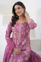 Light Purple Straight Viscose Salwar Suit With Delicate Floral Prints
