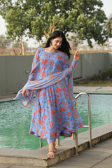 Elegant Georgette Kurta Set with Micro Cotton Pants & Dupatta