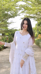 Georgette Kurta with Multi Embroidery, Micro Cotton Pants & Embroidered Georgette Dupatta