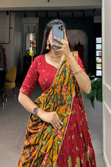 Elegant Tussar Silk Lehenga with Kalamkari Print & Foil Work Border – Stitched Lehenga Set