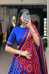 Festive Leheriya Tussar Silk Lehenga Choli with Patola Border and Bandhani Dupatta