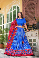 Festive Leheriya Tussar Silk Lehenga Choli with Patola Border and Bandhani Dupatta