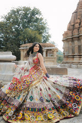 Real Mirror Work Off White Chaniya Choli For Navratri