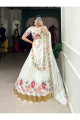 Georgette Lehenga Set with Sequins & Thread Embroidery and Embossed Lace