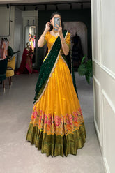 Elegant Cotton Silk Lehenga with Thread Embroidery and Sequins Embroidered Georgette Dupatta