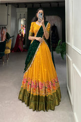 Elegant Cotton Silk Lehenga with Thread Embroidery and Sequins Embroidered Georgette Dupatta