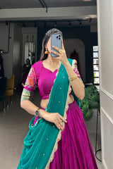 Cotton Silk Lehenga with Thread Embroidery and Sequined Dupatta