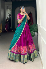 Cotton Silk Lehenga with Thread Embroidery and Sequined Dupatta