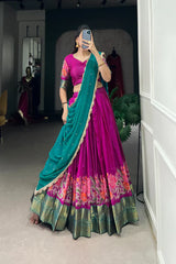 Cotton Silk Lehenga with Thread Embroidery and Sequined Dupatta