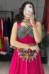 Navratri Special Pink & Navy Blue Chaniya Choli with Gamthi Belt