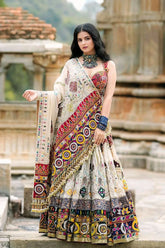 Real Mirror Work Off White Chaniya Choli For Navratri