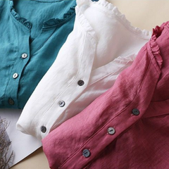 Pure Cotton Ruffled Neck Plain Top