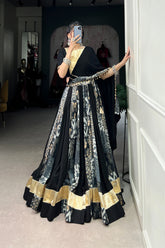 Elegant Rayon & Tussar Silk Lehenga with Gota Lace & Embossed Design | Stitched Lehenga Set