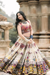 Real Mirror Work Off White Chaniya Choli For Navratri