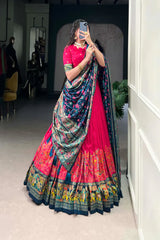 Elegant Tussar Silk Lehenga with Foil Print and Gotta Patti Lace Dupatta