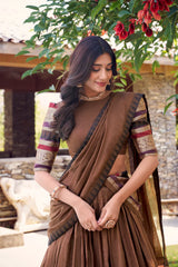 Elegant Pure Chanderi Lehenga with Zari Weaving Border and Matching Dupatta – Ethnic Festive Wear