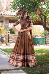Elegant Pure Chanderi Lehenga with Zari Weaving Border and Matching Dupatta – Ethnic Festive Wear
