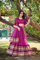 Pure Chanderi Lehenga with Zari Weaving Border and Matching Dupatta – Elegant Ethnic Wear