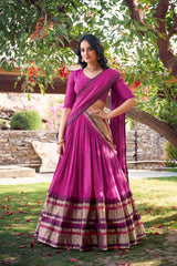 Pure Chanderi Lehenga with Zari Weaving Border and Matching Dupatta – Elegant Ethnic Wear
