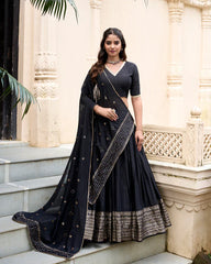 Elegant Festive Pure Chanderi Lehenga with Zari Weaving Border & Sequins Embroidered Dupatta