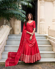 Elegant Pure Chanderi Lehenga with Zari Weaving Border & Sequins Embroidered Dupatta – Festive & Wedding Wear