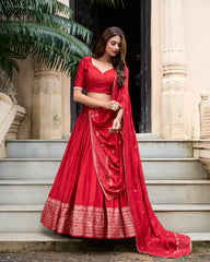 Elegant Pure Chanderi Lehenga with Zari Weaving Border & Sequins Embroidered Dupatta – Festive & Wedding Wear
