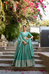 Elegant Pure Chanderi Lehenga with Zari Weaving Border & Sequins Embroidered Dupatta