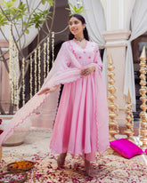 Candy Charm Pink Embroidered Cotton Suit Set