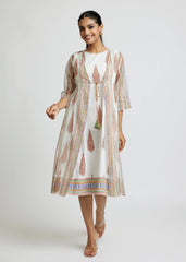 Elegant Shrug Dress with Heritage Prints and Kota Doria Overlay