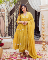 Golden Daisy Mustard Embroidered Doria Suit Set