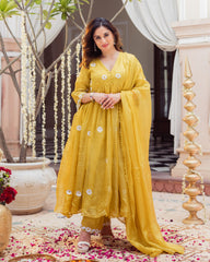 Golden Daisy Mustard Embroidered Doria Suit Set