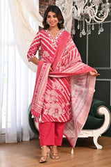 Pink Straight Salwar Suit in Pure Linen with Understated Stripes for a Chic Vibe