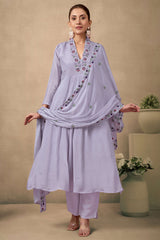 Grey Floral Embroidery With Handwork Viscose Anarkali Salwar Suit