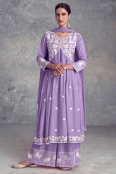 Floral Embroidered Lavender Rayon A-Line Salwar Suit