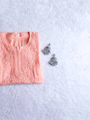 Hoor Pastel Peach Pure Chanderi Kurta