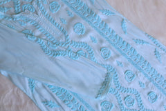 Hoor Aqua Blue Premium Muslin Kurta