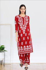 Lali Modal Chikankari Kurti Set