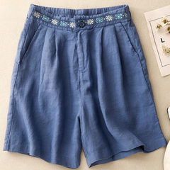Pure Cotton Embroidered Shorts With Pocket