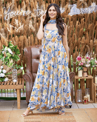 White Printed Georgette Suit Set with Elegant Detailing