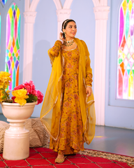 Mustard Printed Georgette Suit Set