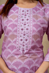 Light Purple Silk Jacquard Straight Salwar Suit with Embroidery Work