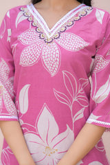 Pink Floral Embroidered Co-Ord Set – Top & Bottom