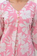 Light Pink Floral Print Cotton Flex Co-Ord Set – Elegant & Comfortable Daily Wear